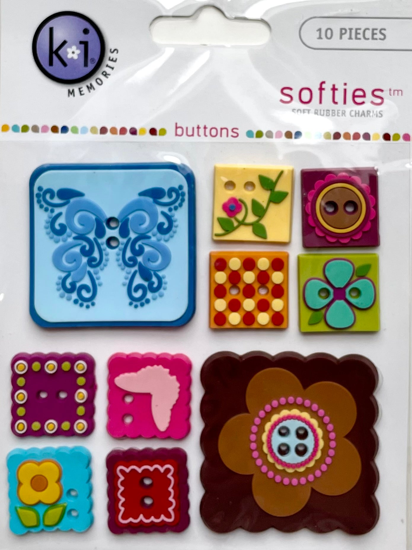 Square Buttons Rubber Charms