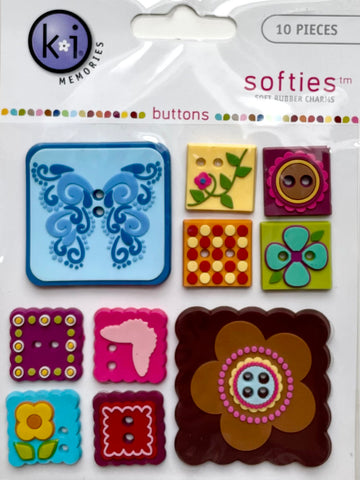 Square Buttons Rubber Charms
