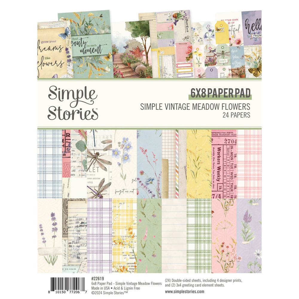 Simple Vintage Meadow Flowers 6x8 Paper Pad