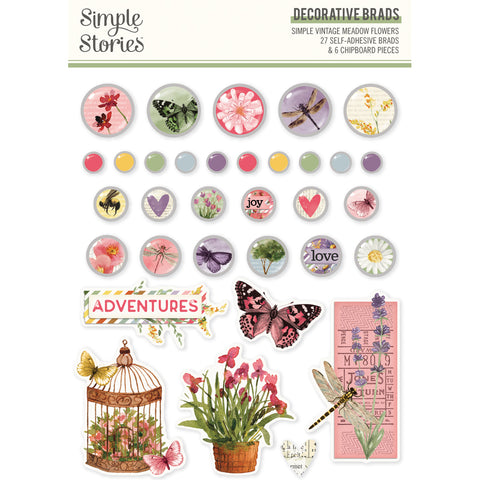 Simple Vintage Meadow Flowers Brads