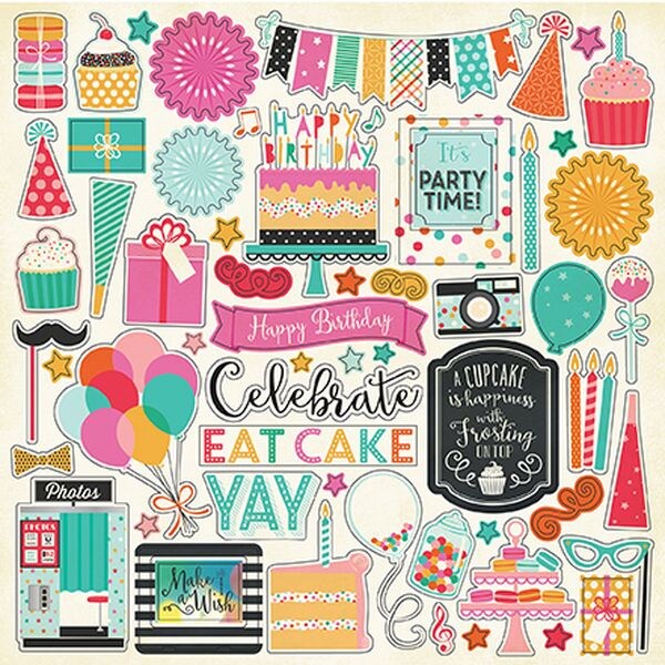 Echo Park Birthday Party Time 12x12 Cardstock Sticker Sheet
