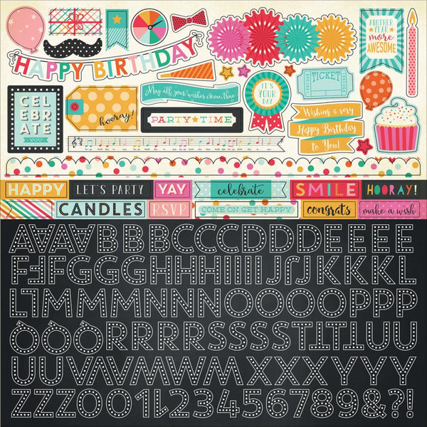 Echo Park Birthday Party Time 12x12 Cardstock Sticker Sheet