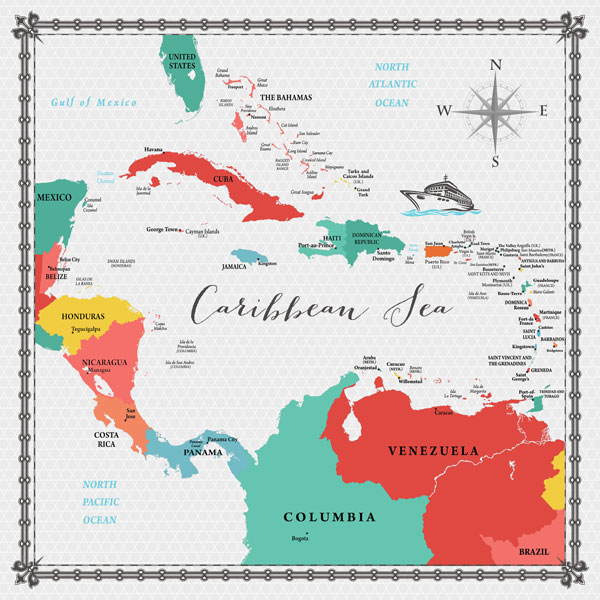 Caribbean Sea Memories Map Paper