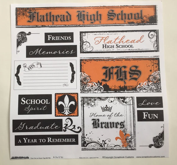 Flathead High School Fleur De Lis Decor Tag Paper